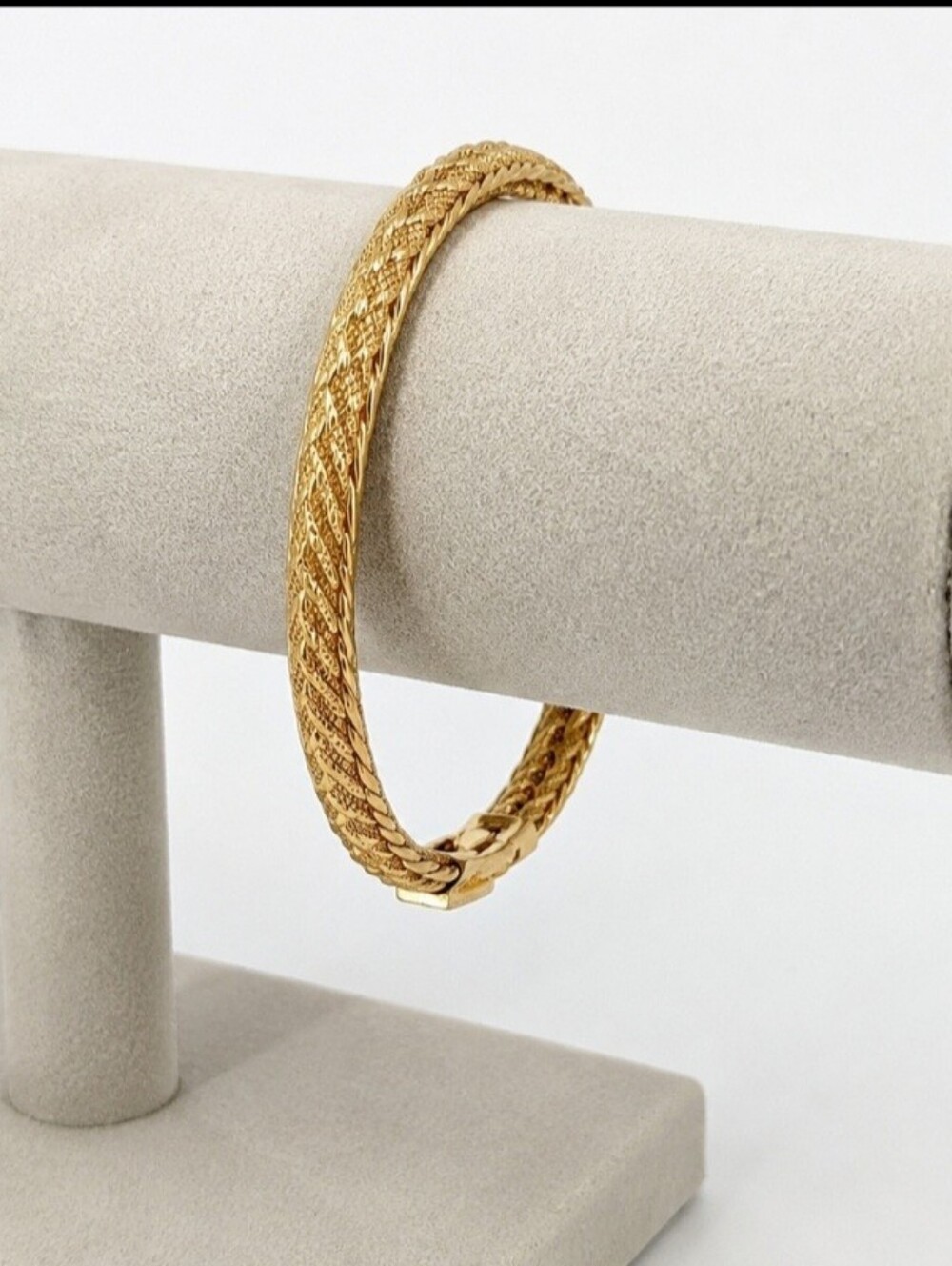 Monet Vintage Gold Tone Textured Bangle Bracelet 6.75" Box Clasp Signed